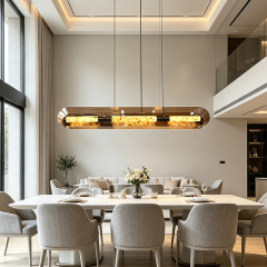 Modern Luxury Long Chandelier Kitchen Island Copper Marble Decor Glass LED Pendant Light for Hotel Dining Room