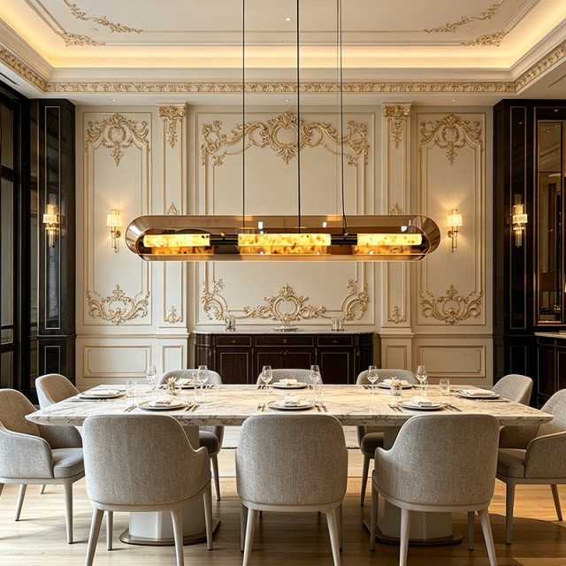 Modern Luxury Long Chandelier Kitchen Island Copper Marble Decor Glass LED Pendant Light for Hotel Dining Room