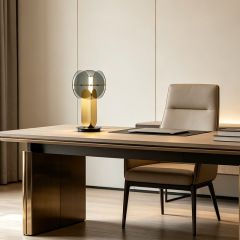 Nordic Luxury Desk Table Light Hotel Living Room Bedroom Study Decorative Glass Lampshade Gold Metal Table Lamp