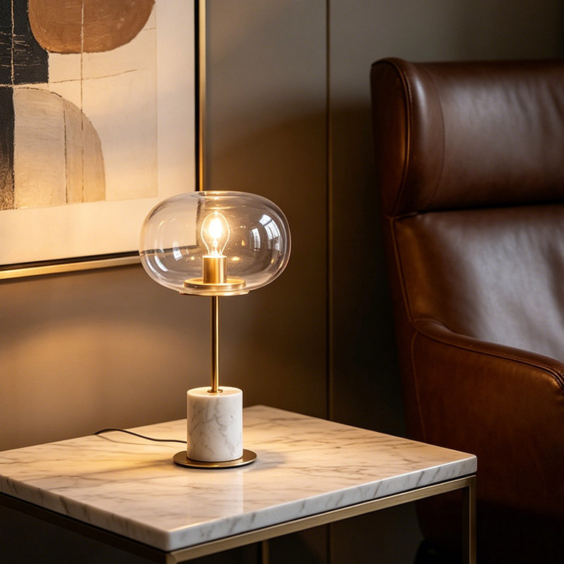 Nordic Hotel Table Light Luxury Modern Home Bedside Decorative Glass Marble Table Lamp for Living Room