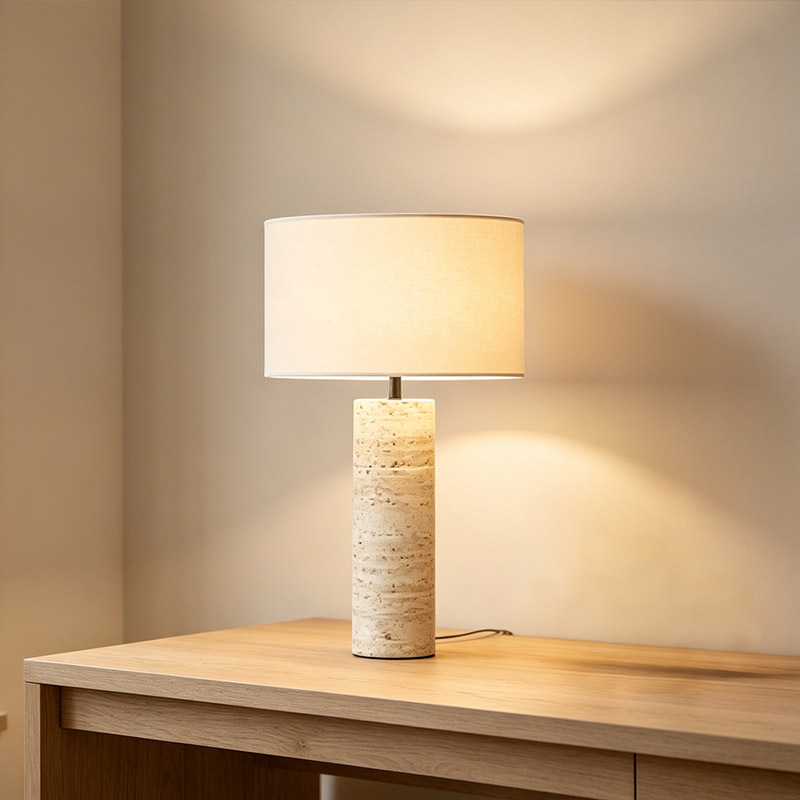 Japanese Wabi Sabi Designer Yellow Travertine Stone Table Light Living Room Bedroom Hotel Bedside Fabric Table Lamp