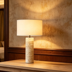 Japanese Wabi Sabi Designer Yellow Travertine Stone Table Light Living Room Bedroom Hotel Bedside Fabric Table Lamp