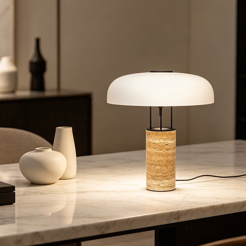 Wabi Sabi Cave Stone Desk Table Light Fixture Home Decor Glass Lampshde Travertine Table Lamp for Bedroom Living Room