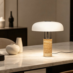 Wabi Sabi Cave Stone Desk Table Light Fixture Home Decor Glass Lampshde Travertine Table Lamp for Bedroom Living Room