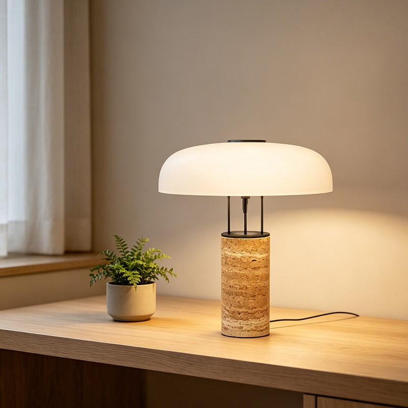 Wabi Sabi Cave Stone Desk Table Light Fixture Home Decor Glass Lampshde Travertine Table Lamp for Bedroom Living Room
