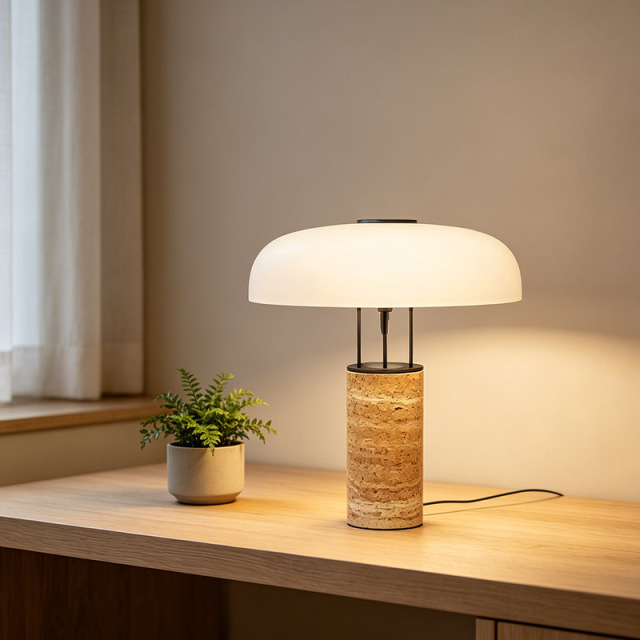 Wabi Sabi Cave Stone Desk Table Light Fixture Home Decor Glass Lampshde Travertine Table Lamp for Bedroom Living Room
