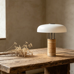 Wabi Sabi Cave Stone Desk Table Light Fixture Home Decor Glass Lampshde Travertine Table Lamp for Bedroom Living Room