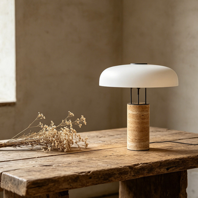 Wabi Sabi Cave Stone Desk Table Light Fixture Home Decor Glass Lampshde Travertine Table Lamp for Bedroom Living Room
