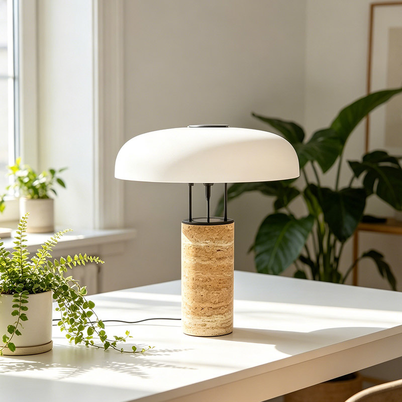Wabi Sabi Cave Stone Desk Table Light Fixture Home Decor Glass Lampshde Travertine Table Lamp for Bedroom Living Room