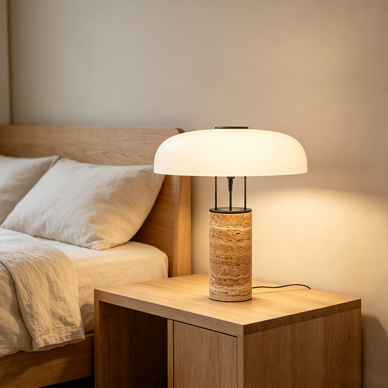 Wabi Sabi Cave Stone Desk Table Light Fixture Home Decor Glass Lampshde Travertine Table Lamp for Bedroom Living Room