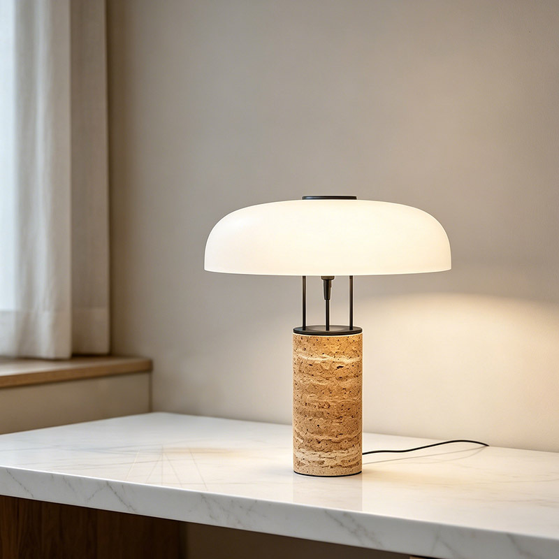Wabi Sabi Cave Stone Desk Table Light Fixture Home Decor Glass Lampshde Travertine Table Lamp for Bedroom Living Room