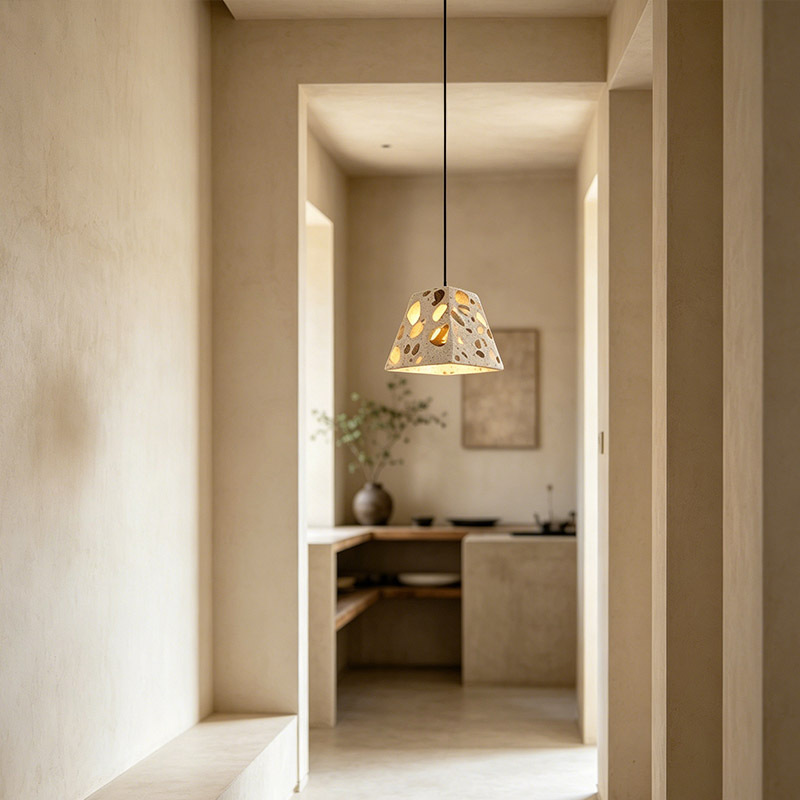 Modern Wabi Sabi Natural Terrazzo Pendant Light Adjustable Small Stone Chandelier Art Bar LED Ceiling Lamp