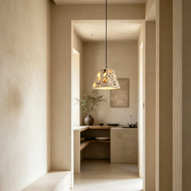 Modern Wabi Sabi Natural Terrazzo Pendant Light Adjustable Small Stone Chandelier Art Bar LED Ceiling Lamp