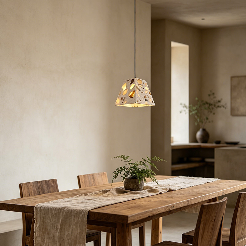 Modern Wabi Sabi Natural Terrazzo Pendant Light Adjustable Small Stone Chandelier Art Bar LED Ceiling Lamp