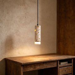 Nordic Wabi Sabi Style Terrazzo Stone Ceiling Lamp Retro Creative Dining Room Bedside Cylindrical Pendant Light