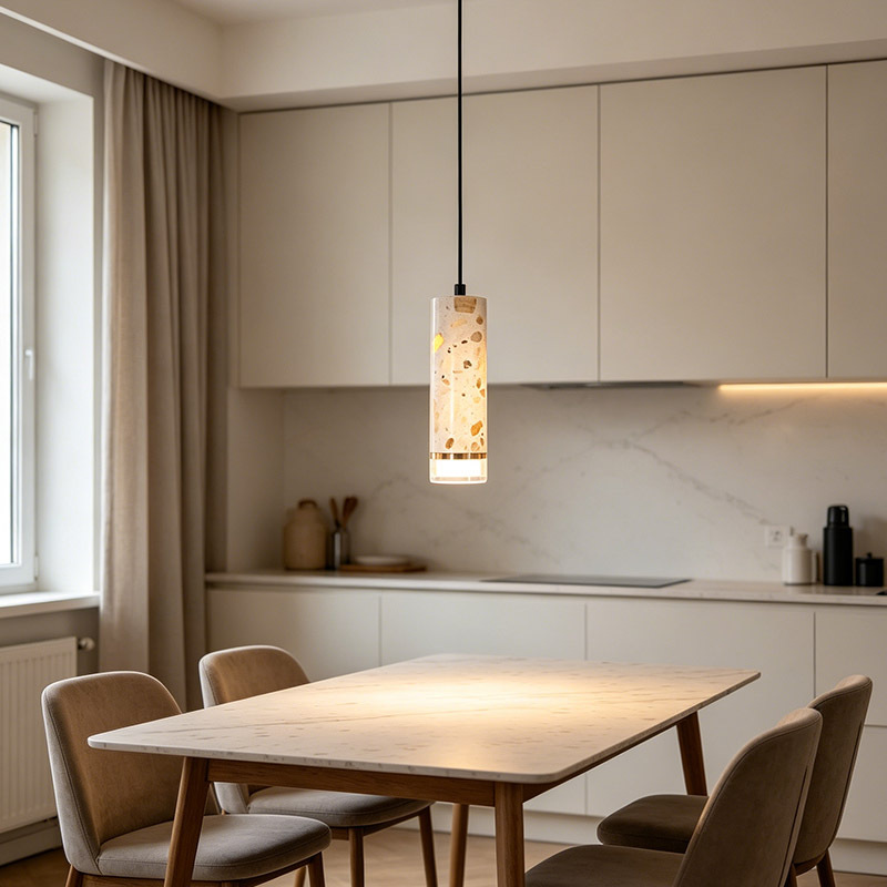 Nordic Wabi Sabi Style Terrazzo Stone Ceiling Lamp Retro Creative Dining Room Bedside Cylindrical Pendant Light