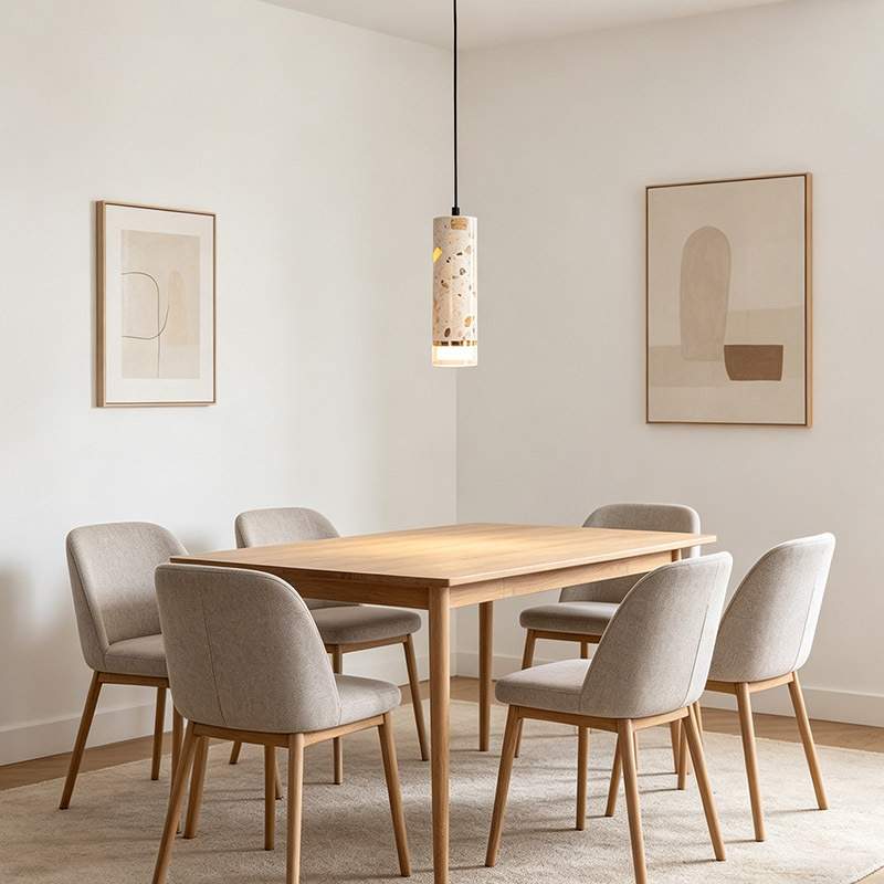Nordic Wabi Sabi Style Terrazzo Stone Ceiling Lamp Retro Creative Dining Room Bedside Cylindrical Pendant Light
