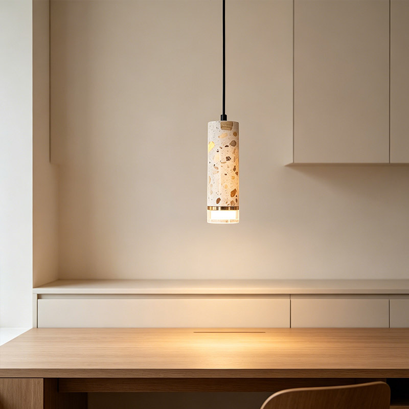 Nordic Wabi Sabi Style Terrazzo Stone Ceiling Lamp Retro Creative Dining Room Bedside Cylindrical Pendant Light