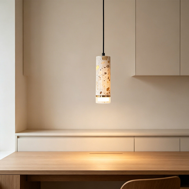 Nordic Wabi Sabi Style Terrazzo Stone Ceiling Lamp Retro Creative Dining Room Bedside Cylindrical Pendant Light