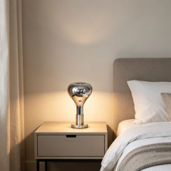 Modern Design Home Living Room Decorative Chrome Metal Base Smoky Grey Glass Table Lamp for Bedroom