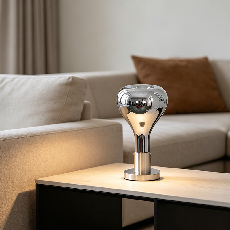 Modern Design Home Living Room Decorative Chrome Metal Base Smoky Grey Glass Table Lamp for Bedroom