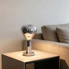 Modern Design Home Living Room Decorative Chrome Metal Base Smoky Grey Glass Table Lamp for Bedroom