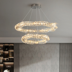 Luxury Nordic Hotel Decoration Drop Hanging Lamp Light Gold Round Crystal Chandelier for Living Room Bedroom