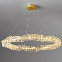 Luxury Nordic Hotel Decoration Drop Hanging Lamp Light Gold Round Crystal Chandelier for Living Room Bedroom