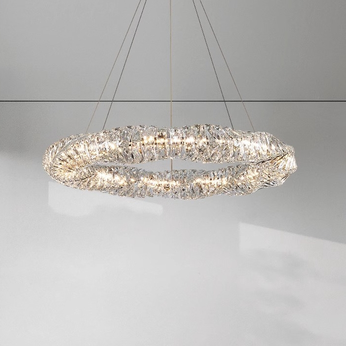 Luxury Nordic Hotel Decoration Drop Hanging Lamp Light Gold Round Crystal Chandelier for Living Room Bedroom