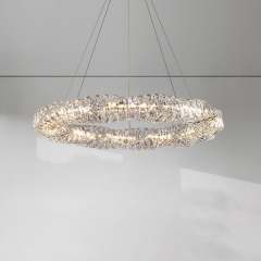 Luxury Nordic Hotel Decoration Drop Hanging Lamp Light Gold Round Crystal Chandelier for Living Room Bedroom
