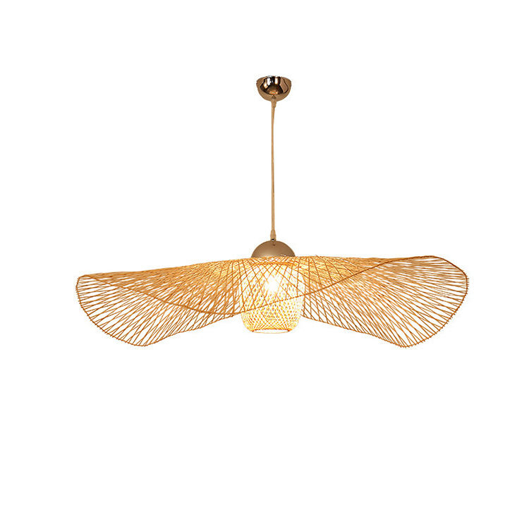 Wabi Sabi Bamboo Weave Hanging Lamp Nature Rattan LED Lamp Pendant Lights for Restaurant