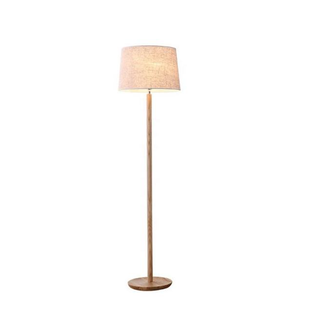 Modern Minimalist Wood Base Fabric Lampshade Bedroom Standing Floor Lamp for Living Room