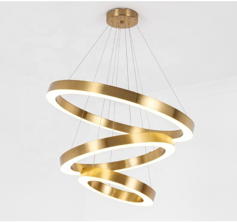 Modern Gold Metal Pendant Light Kitchen Island Luxury Hotel LED Lighting Fixture Pendant Lamp Circle Ring Chandelier