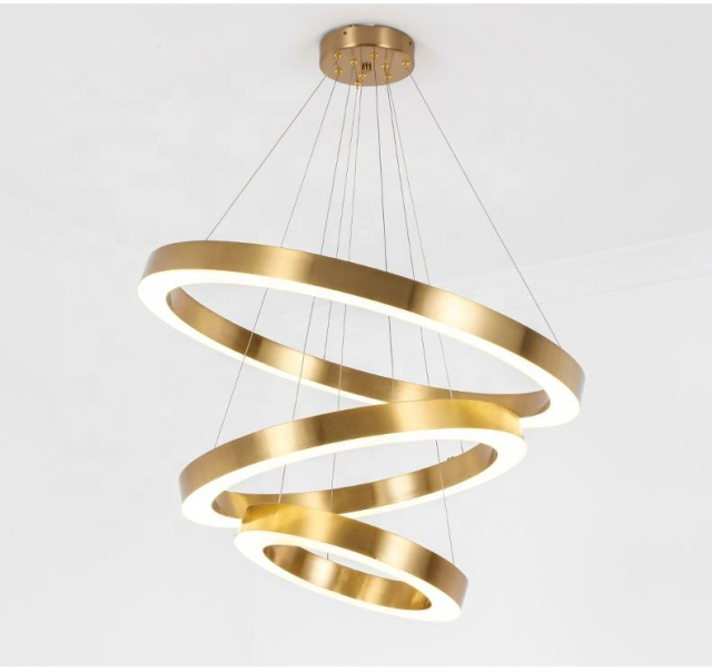 Modern Gold Metal Pendant Light Kitchen Island Luxury Hotel LED Lighting Fixture Pendant Lamp Circle Ring Chandelier