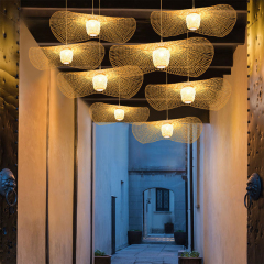 Wabi Sabi Bamboo Weave Hanging Lamp Nature Rattan LED Lamp Pendant Lights for Restaurant
