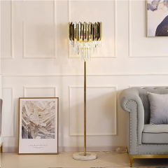 Luxury Gold Metal Floor Light Living Room Decorative Home Office LED Crystal Marble Base Stand Floor Lamp