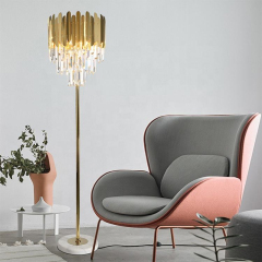 Luxury Gold Metal Floor Light Living Room Decorative Home Office LED Crystal Marble Base Stand Floor Lamp