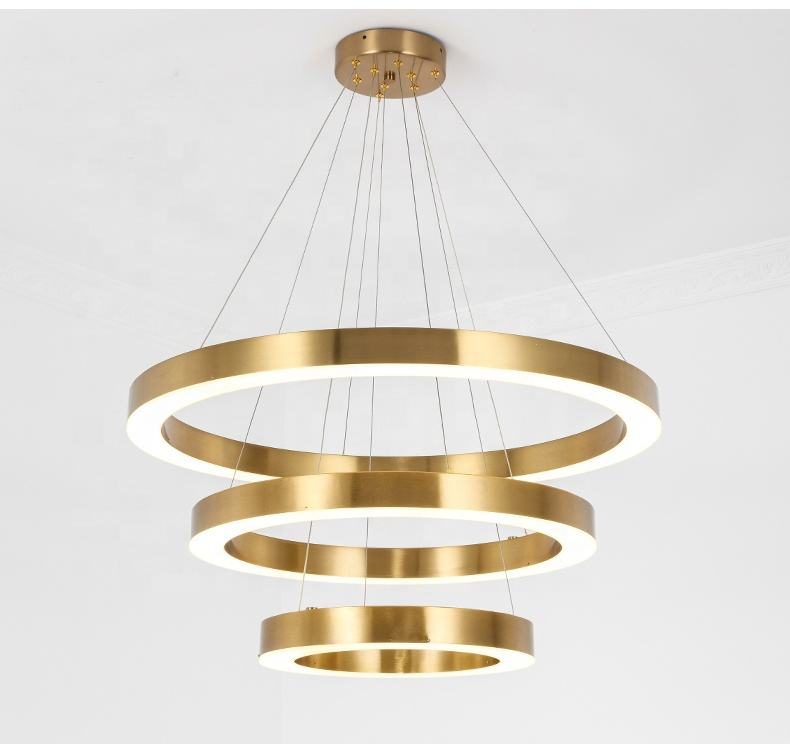 Modern Gold Metal Pendant Light Kitchen Island Luxury Hotel LED Lighting Fixture Pendant Lamp Circle Ring Chandelier