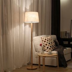 Modern Minimalist Wood Base Fabric Lampshade Bedroom Standing Floor Lamp for Living Room