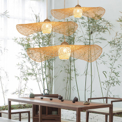 Wabi Sabi Bamboo Weave Hanging Lamp Nature Rattan LED Lamp Pendant Lights for Restaurant