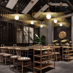Wabi Sabi Bamboo Weave Hanging Lamp Nature Rattan LED Lamp Pendant Lights for Restaurant
