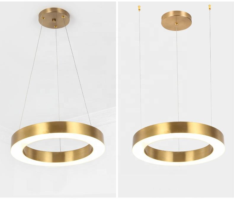 Modern Gold Metal Pendant Light Kitchen Island Luxury Hotel LED Lighting Fixture Pendant Lamp Circle Ring Chandelier