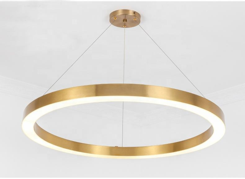 Modern Gold Metal Pendant Light Kitchen Island Luxury Hotel LED Lighting Fixture Pendant Lamp Circle Ring Chandelier