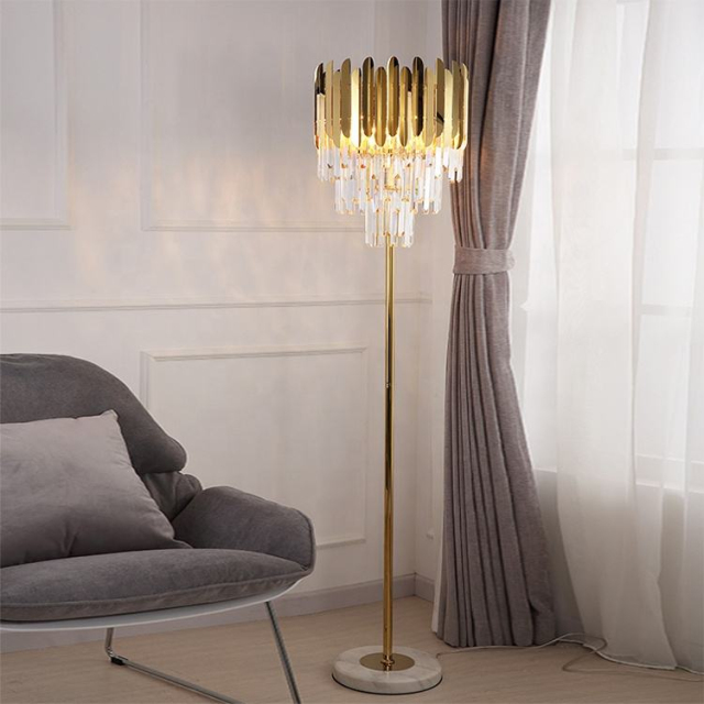 Luxury Gold Metal Floor Light Living Room Decorative Home Office LED Crystal Marble Base Stand Floor Lamp