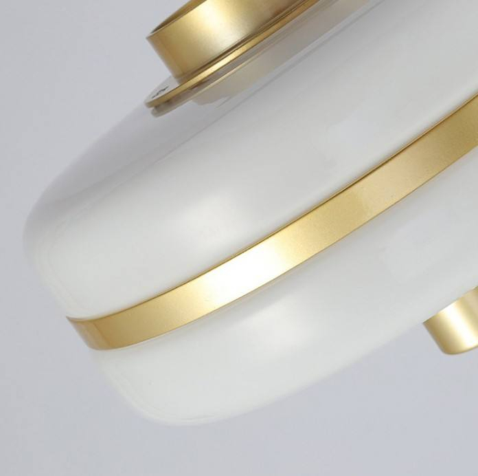 Nordic Modern Dining Room Restaurant Glass Chandelier Brass Gold White Glass Shade Round Aluminum Ceiling Pendant Lamp