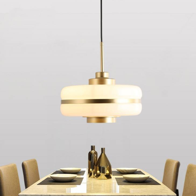 Nordic Modern Dining Room Restaurant Glass Chandelier Brass Gold White Glass Shade Round Aluminum Ceiling Pendant Lamp