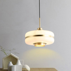 Nordic Modern Dining Room Restaurant Glass Chandelier Brass Gold White Glass Shade Round Aluminum Ceiling Pendant Lamp