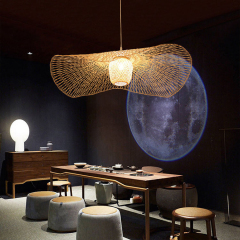 Wabi Sabi Bamboo Weave Hanging Lamp Nature Rattan LED Lamp Pendant Lights for Restaurant