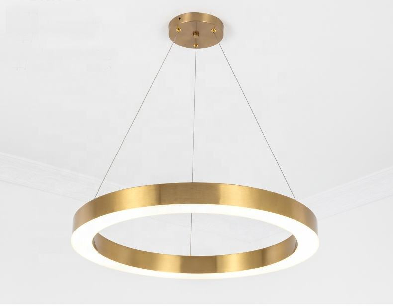 Modern Gold Metal Pendant Light Kitchen Island Luxury Hotel LED Lighting Fixture Pendant Lamp Circle Ring Chandelier