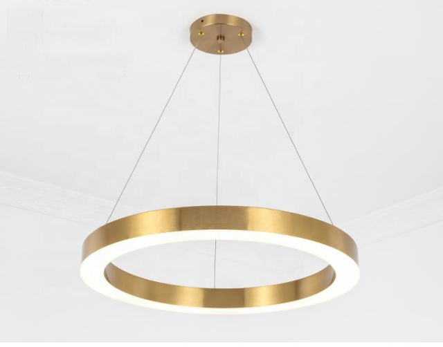 Modern Gold Metal Pendant Light Kitchen Island Luxury Hotel LED Lighting Fixture Pendant Lamp Circle Ring Chandelier